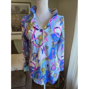 G Lifestyle Size Medium Belmont Periwinkle long sleeve golf‎ shirt Ruffle Collar